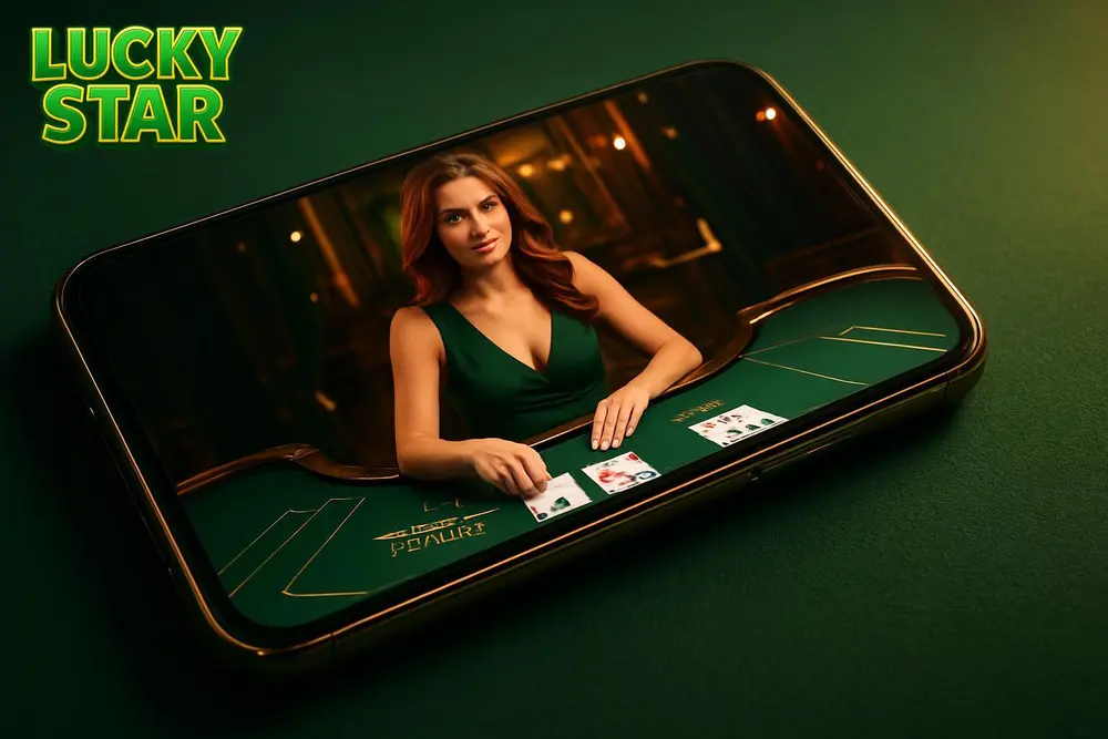 Lucky Star Live Casino — a smartphone screen showing a live casino card game in progress
