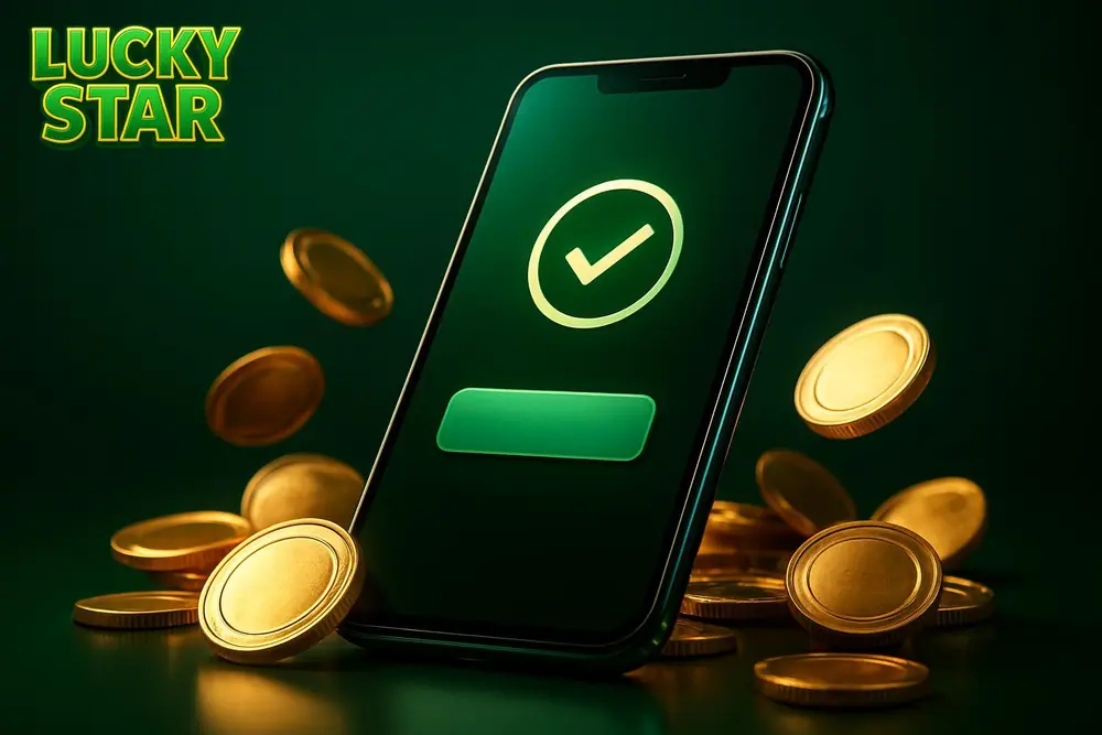 Lucky Star Nagad Withdrawal — a smartphone screen showing a mobile money transfer confirmation with coins