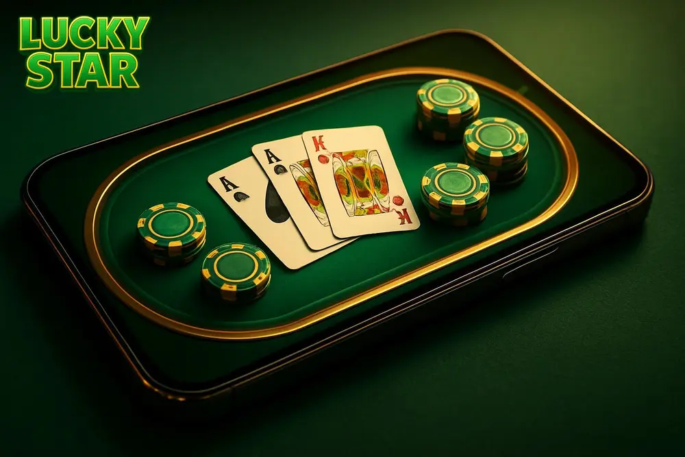 Lucky Star Teen Patti — a smartphone showing an online card game table with chips